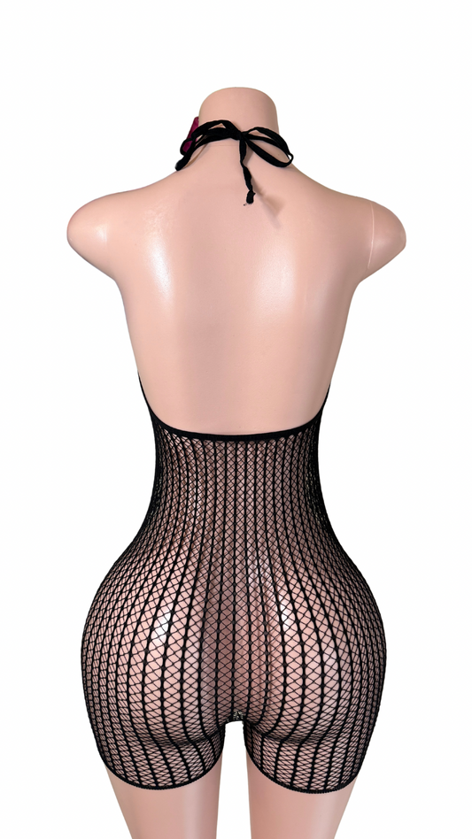 Reese Rhinestone Fishnet Romper – Sexy One-Piece Clubwear for Exotic Dancers