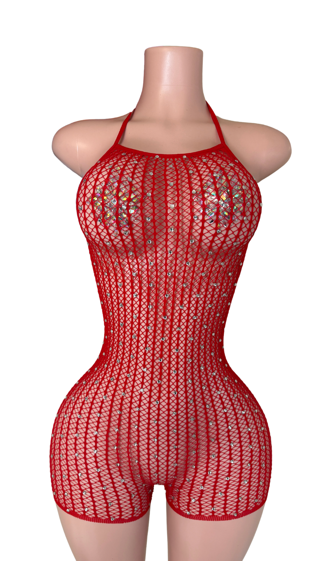 Reese Rhinestone Fishnet Romper – Sexy One-Piece Clubwear for Exotic Dancers
