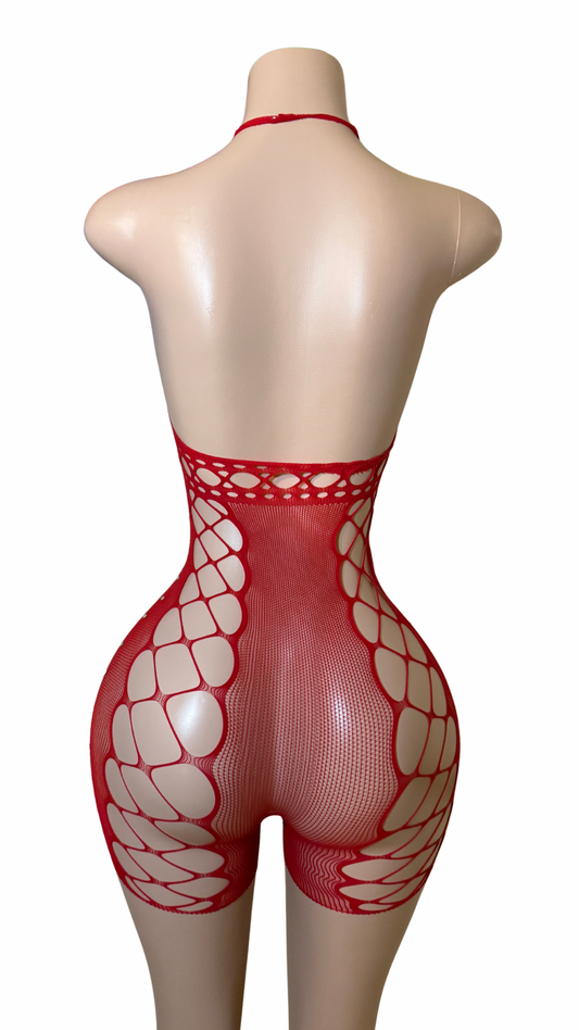 Luxe Siren Cutout Romper – Fishnet Crystal One-Piece