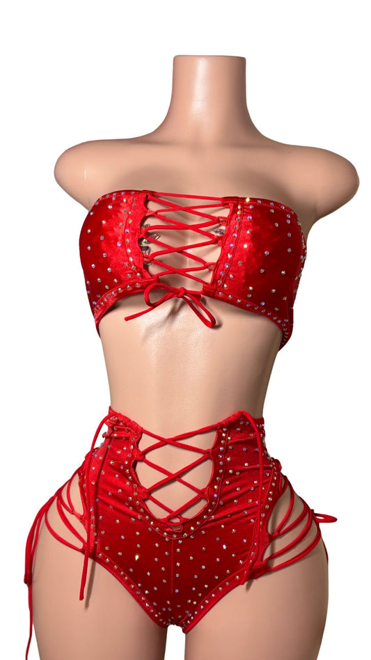Red Loren Two Piece Exotic Dancewear Short Set