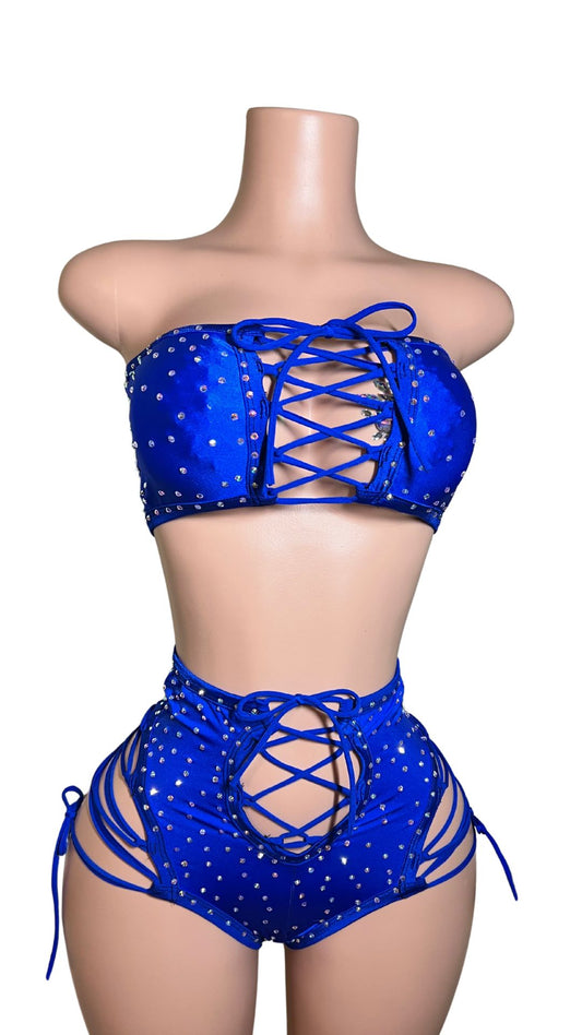 Blue Loren Two Piece Exotic Dancewear Short Set