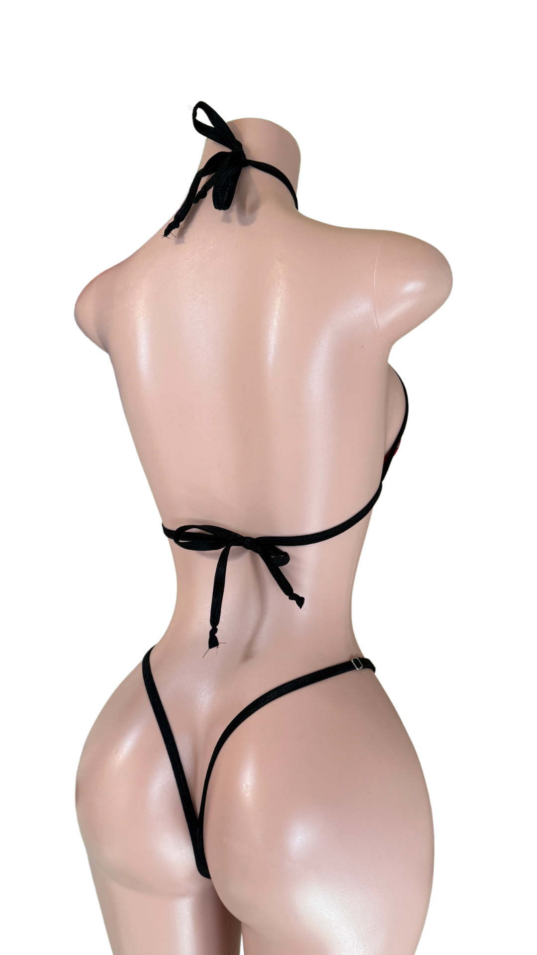 Back of Mannequin in red bandana print halter top and matching thong set