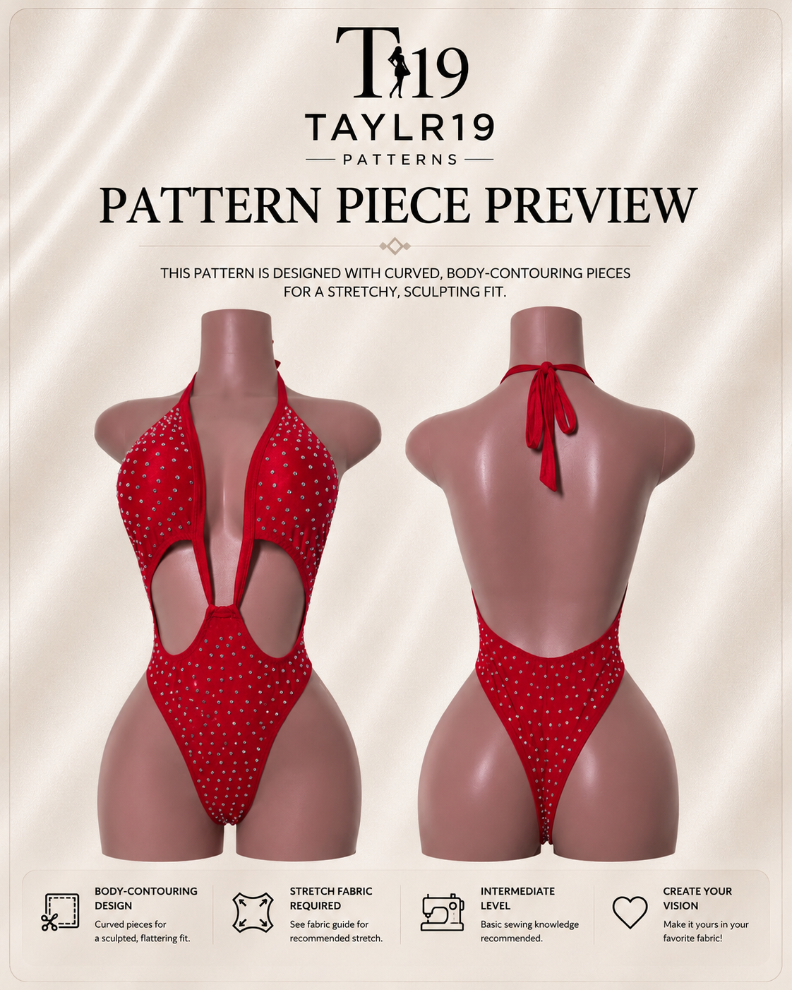 Lexi Bodysuit Sewing Pattern – Exotic Dancewear Bottle Girl PDF Pattern – Beginner Friendly